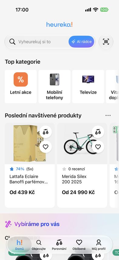 Heureka — domovská obrazovka