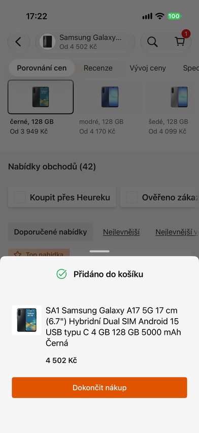 Heureka — přidání do košíku