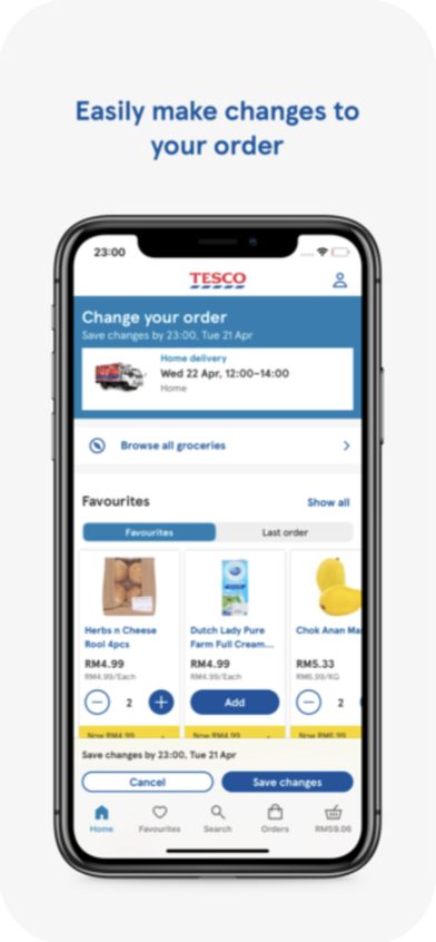 Tesco Online Malaysia — úprava objednávky